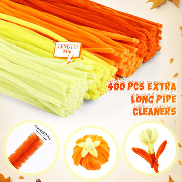 RoundFunny 400 Pcs 24 Inch Extra Long Orange Pipe Cleaners Chenille Stem Thick Fluffy Pipe Cleaners Craft Supplies for Halloween