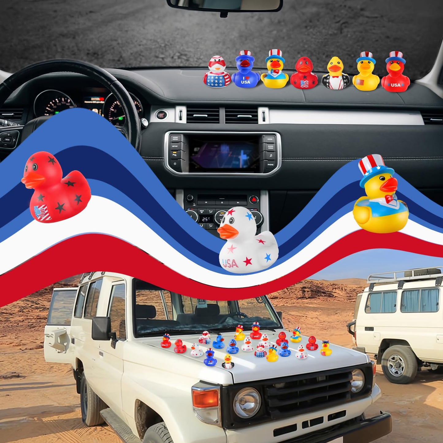 Scione Patriotic Rubber Ducks - 24 Pcs Independence Day Novelty Funny Squeeze Baby Shower Bathtub Ducks For Fourth Of July Party