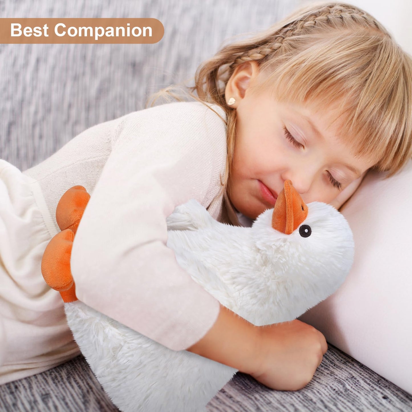 SuzziPals Duck Plush Toy - Coolable & Heatable Stuffed Animal for Stress Relief, White Polyester, Microwavable, Cute Gift for Women & Kids