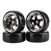 Shaluoman 5-Spoke 12mm Black Hub Wheel Rims with Hard Plastic Tires for 1:10 RC Drift Cars, Compatible with Redcat HSP HPI