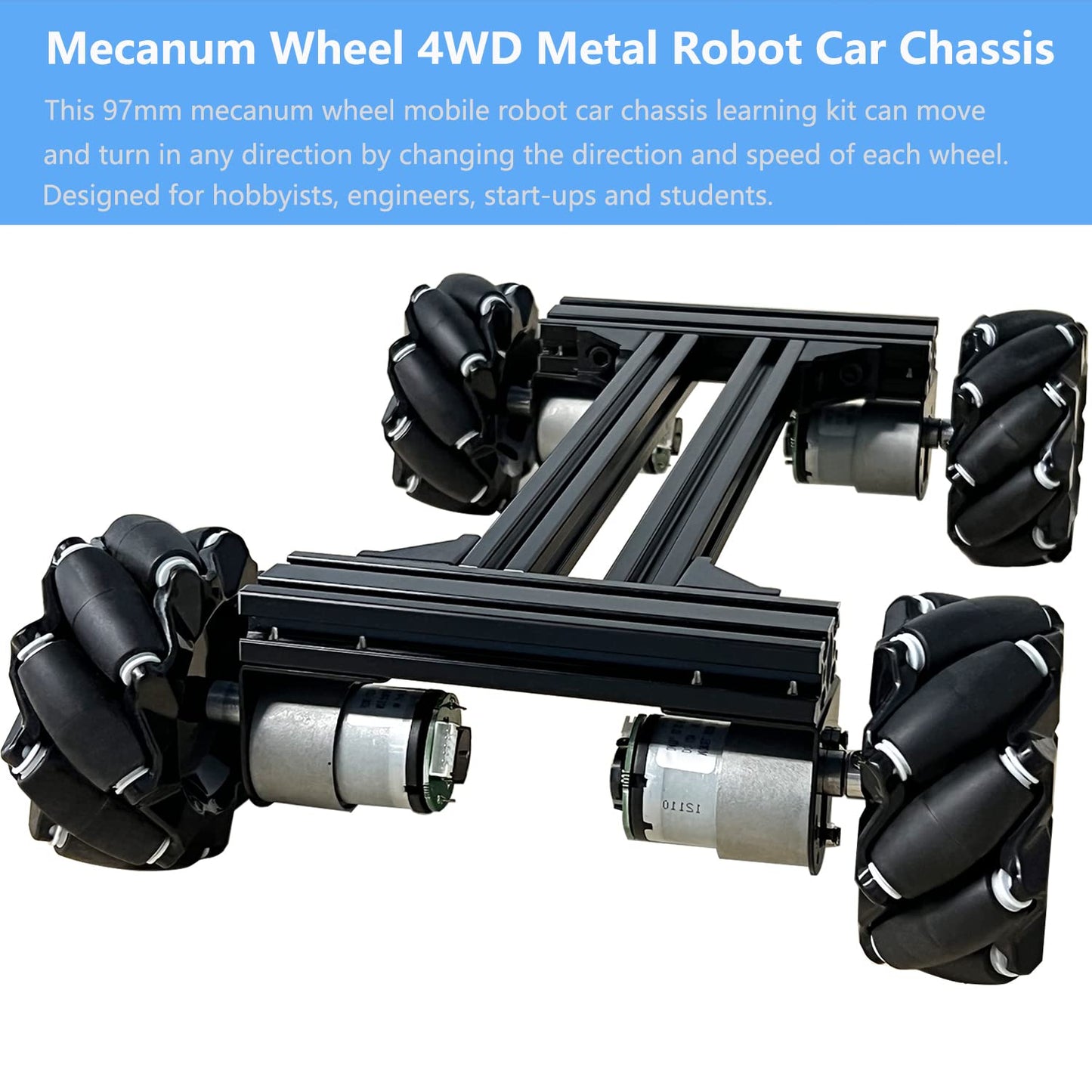 Mecanum Wheel 4Wd Metal Robot Car Chassis Remote Control Learning Kit For Arduino Raspberry Pie Microbit With Dc Encoder Motor,
