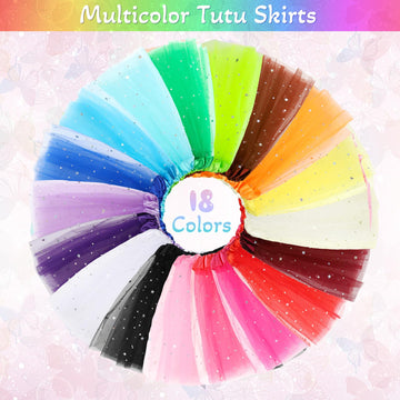 Hoemwarm 18 Pcs Tutu Dresses For Toddler Girls, 3 Layers Toddler Tutu Skirt Princess Tutu Bulk Multicolor Fluffy Tulle Star Skir