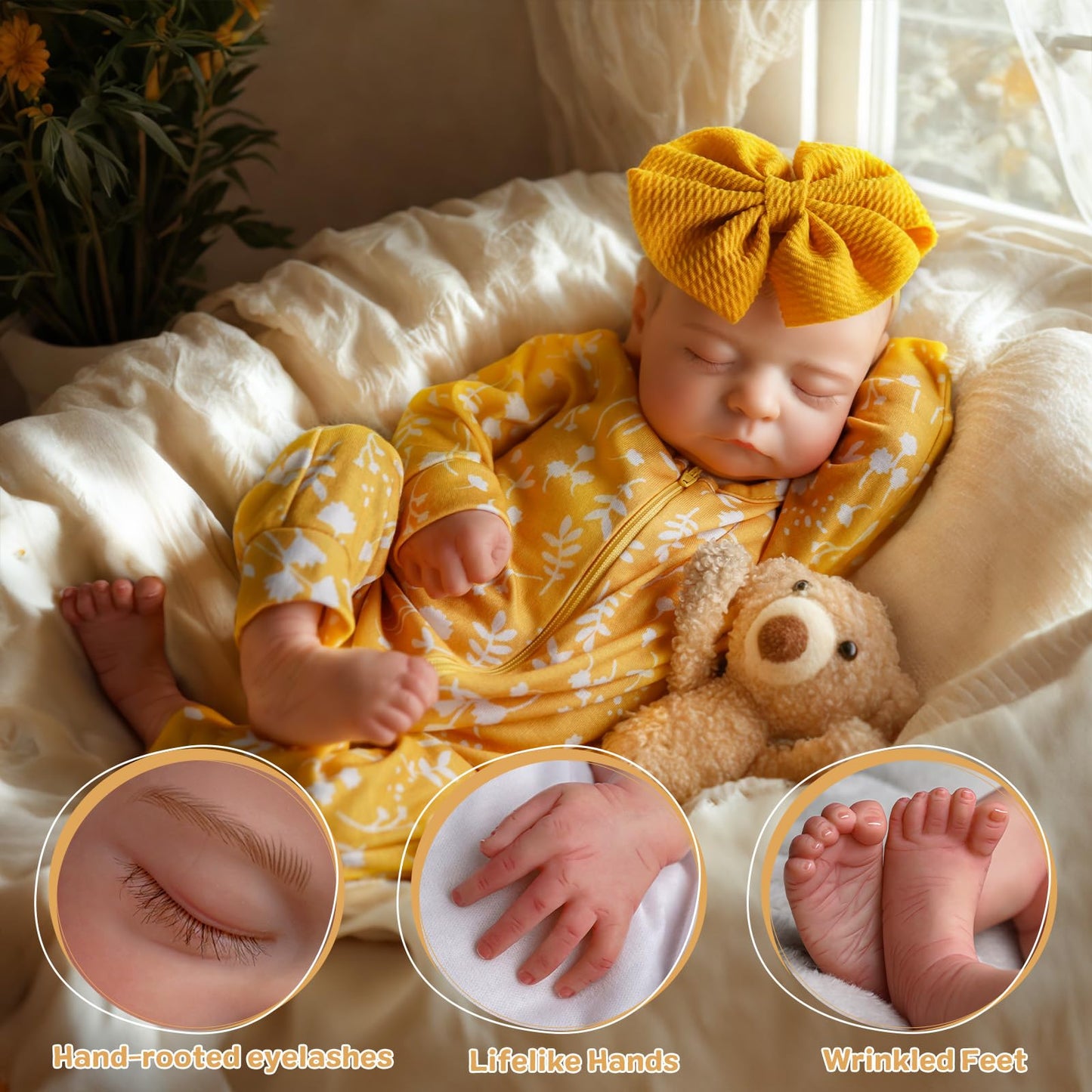 Adfo Lifelike Reborn Baby Dolls, 20 Inch Realistic Newborn Real Life Baby Girl Dolls Soft Full Body Vinyl Girl Baby Dolls With C