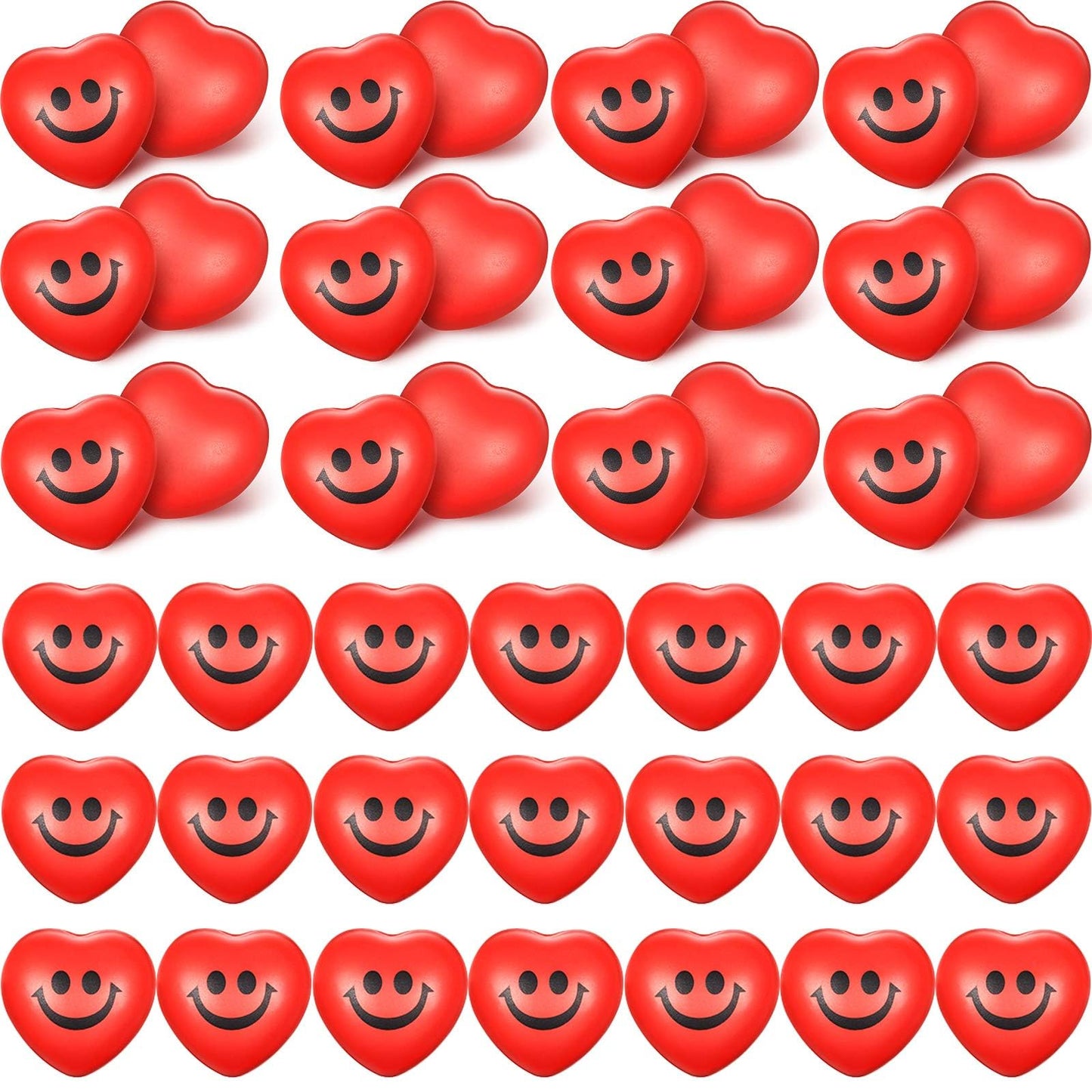 48 Pieces Stress Balls Bulk Valentine'S Day Heart Stress Balls Red Smile Face Squeeze Balls Mini Foam Balls Heart Shaped Smile S