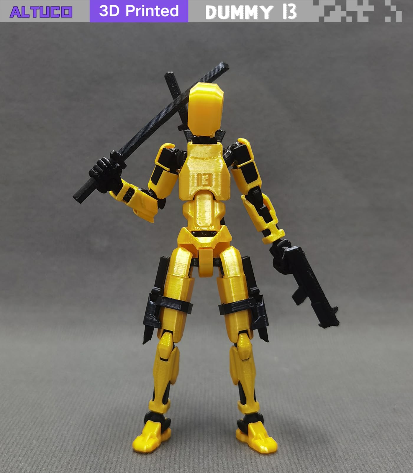 Altuco T13 Action Figure With Lots Of Accessories,3D Printed Multi-Jointed Titan13 Figure,Gold Dummy 13 Desktop Decorative Toy
