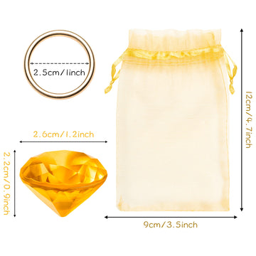 Pantide 35Pcs Acrylic Diamond Gems Jewels Alloy Gold Round Ring Set The Blue Hedgehog Chaos Emeralds Power Rings Party Favor Supplies Cake Decoration Pirate Treasure Chest Hunt For Kids With Bag