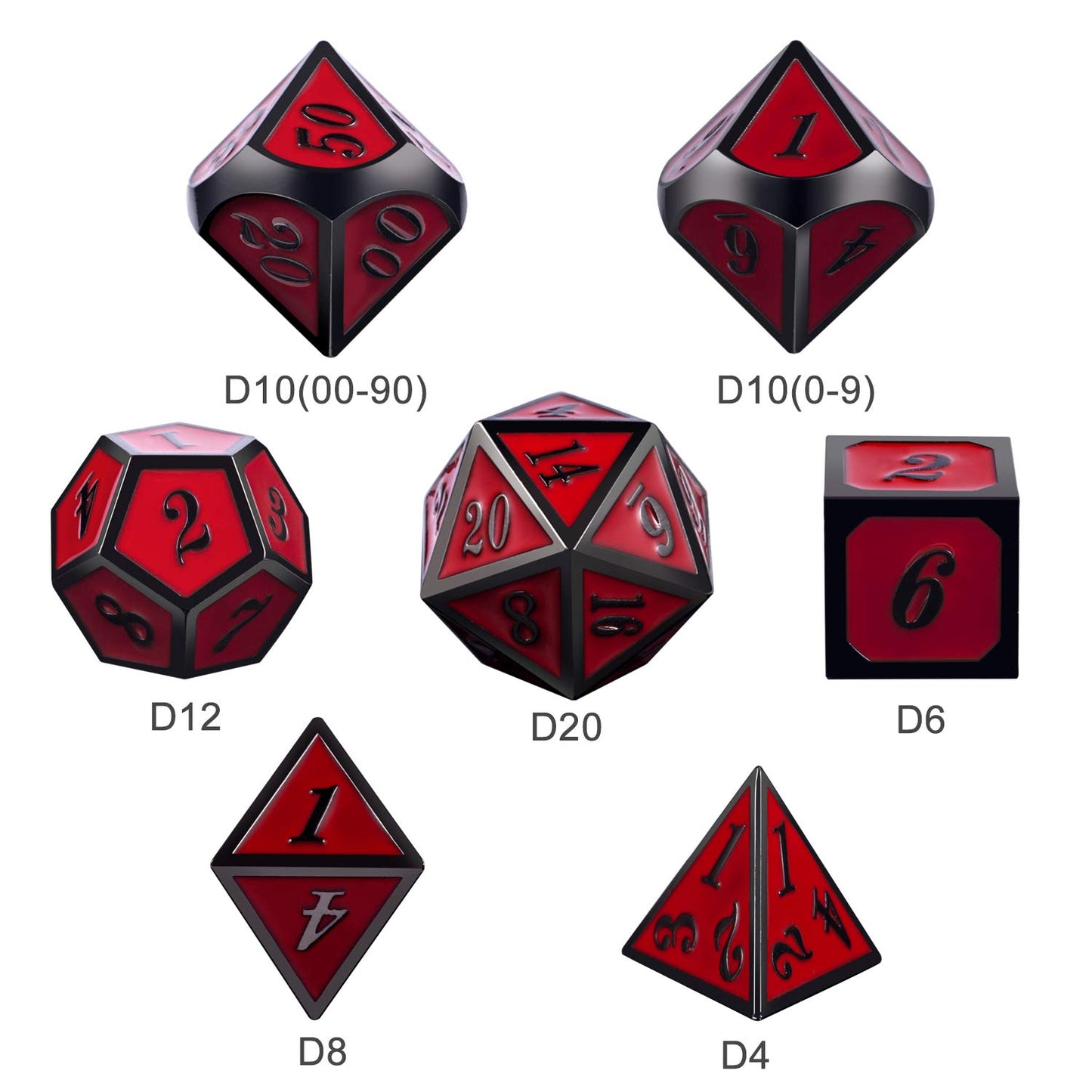 DnDnD Red D&D Game Dice,7 Die Polyhedral Metal Dice with Gift Metal Tin for RPG DND Dungeons and Dragons Dice Collector Board Ga