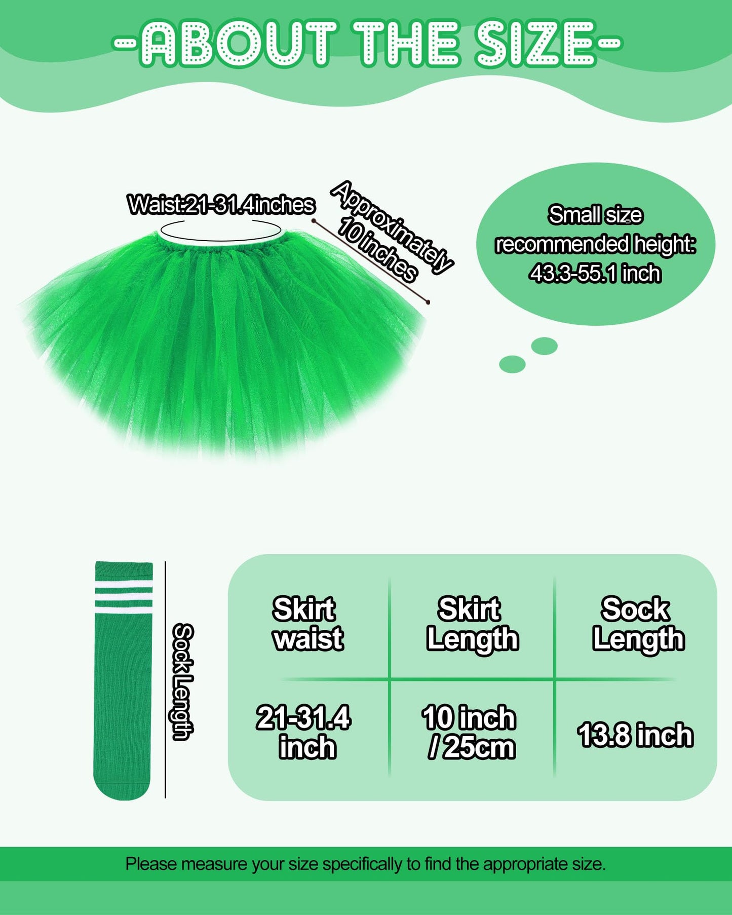 5 Layered Tutu Skirt For Kids Tulle Tutu Skirt With Tube Socks Princess Runners Costumes Cosplay For Girls Kids (Green,Kid)