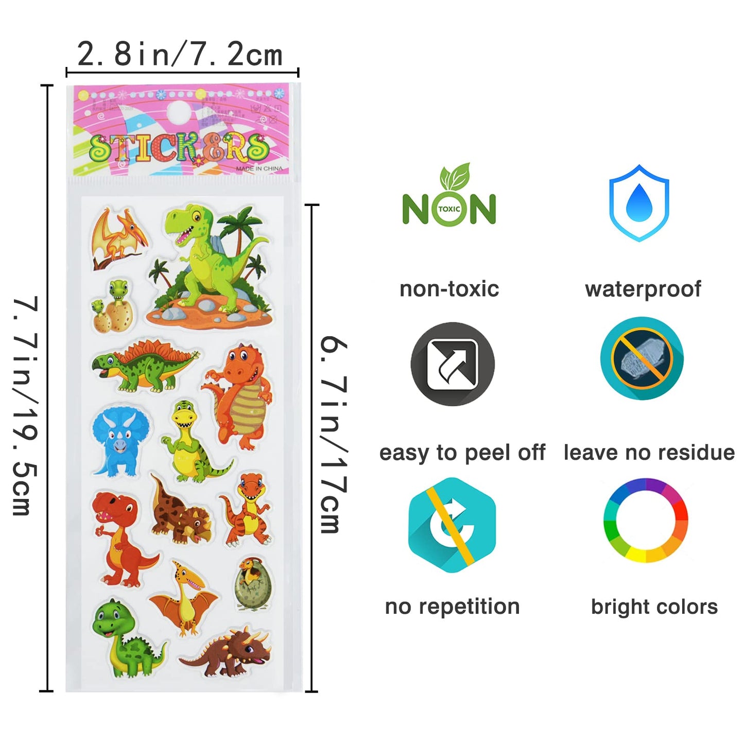 24 Sheets(400+) Dinosaur 3D Puffy Stickers For Toddlers Kids, Bulk Preschool Sticker Sheets For Reward, Craft, Scrapbooking