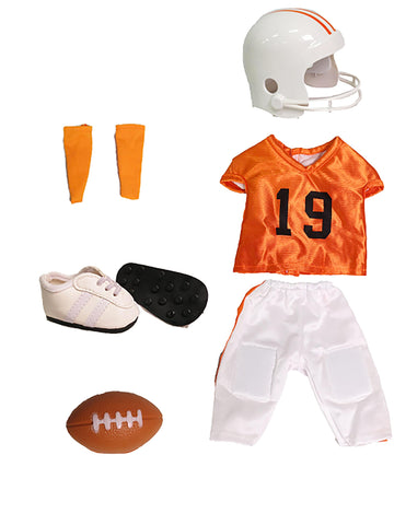 Orange and Black Football Uniform 6pc for 18-Inch Dolls | enhanced Quality & Trendy Design | Dolls Clothes