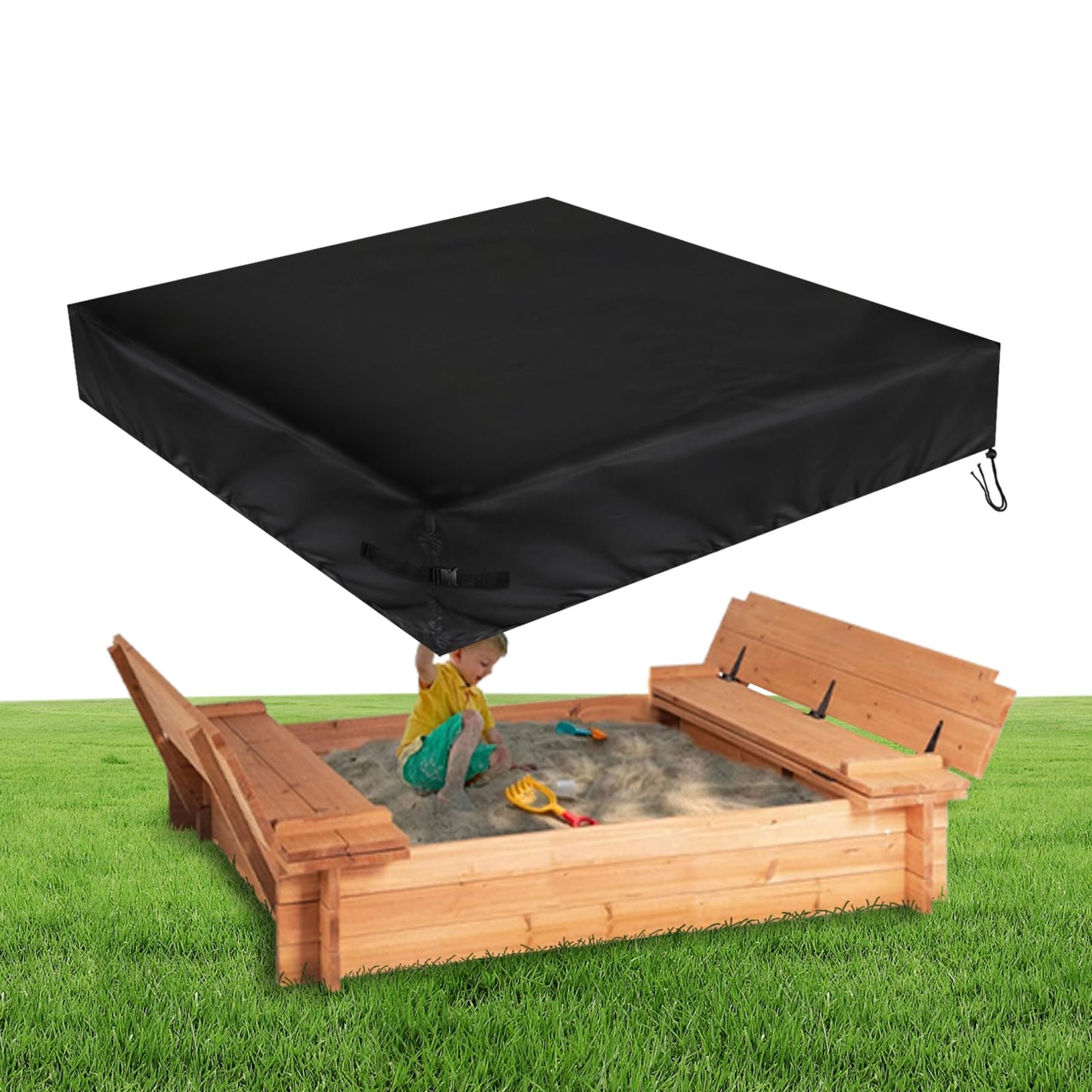 Fizentia Sand Box Cover,500D Waterproof Sandbox Cover,Heavy Duty Outdoor Cover Fits 61'' L X 61'' W Sand Box With Lid,Wooden Or