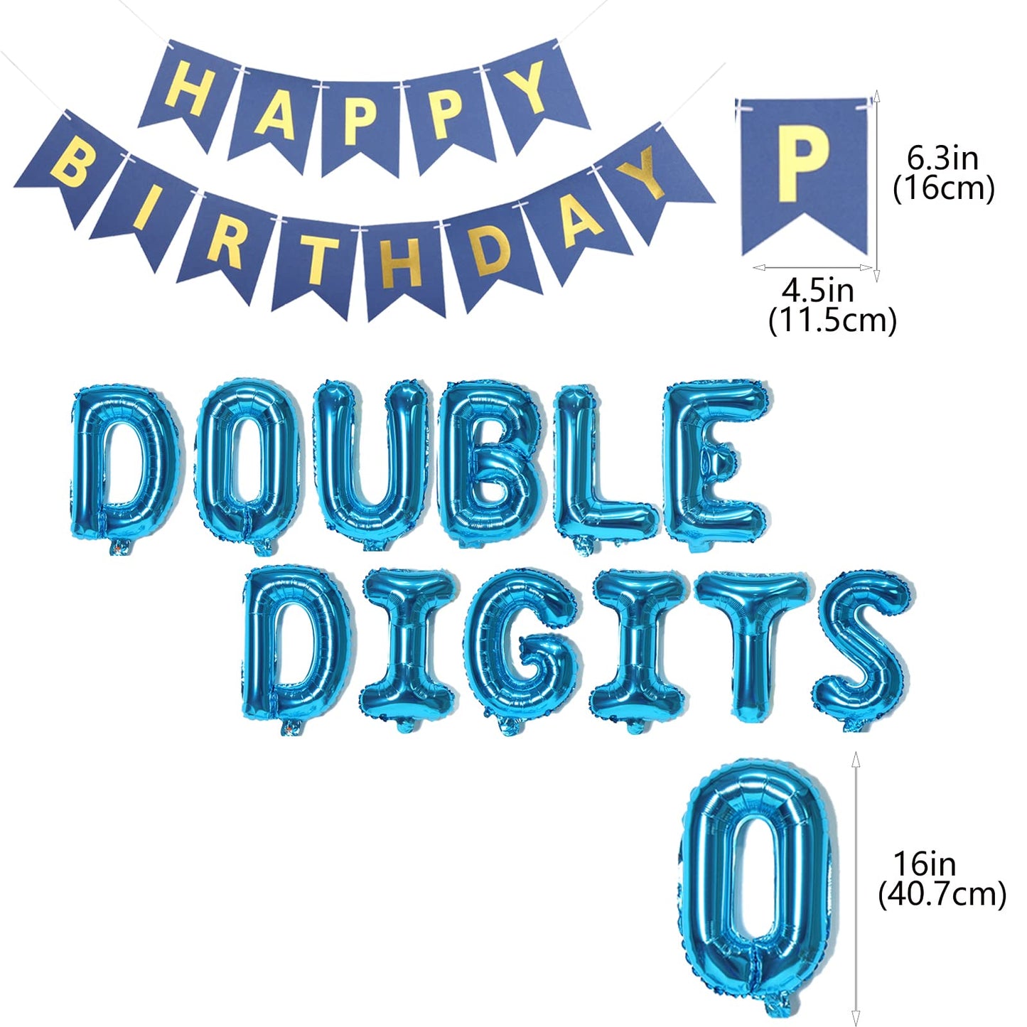 10Th Birthday Decorations Blue For Boys, Double Digits 10Th Birthday Decoration, Blue 10Th Birthday Banner Number 10 Foil Balloo