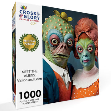 Cross & Glory 1000 Piece Jigsaw Puzzle - Vaxion & Lirien - Unique Alien Artwork for Adults - Large Size Puzzle for Sci-Fi Fans