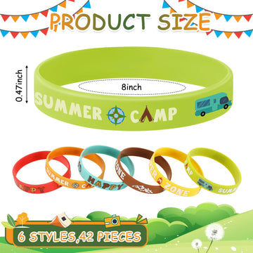 Junebrushs 42Pcs Camping Party Favors Silicone Bracelets Summer Camping Theme Rubber Wristbands Accessories For Adults Camping Adventure Birthday Party Decorations Gift Supplies