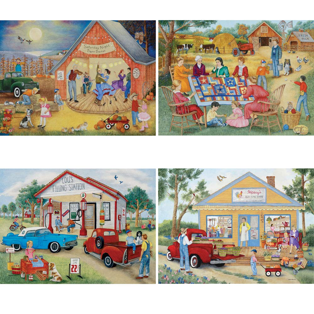 Bits And Pieces - 4-In-1 Multi-Pack - 1000 Piece Jigsaw Puzzles For Adults-Each Measures 20' X 27' (51Cm X 69Cm)-Friendly Folk By Artist Kay Lamb Shannon
