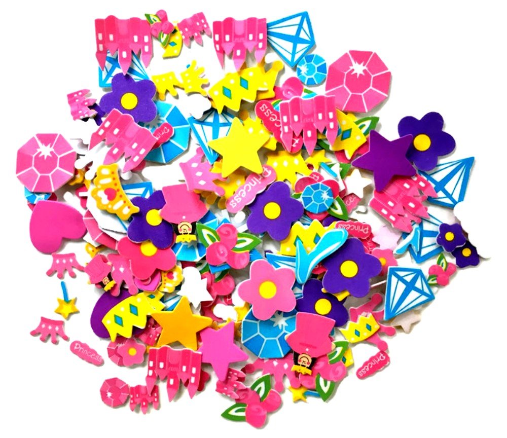 Self Adhesive Craft Stickers, Carnival, Planets, Farm Animals, Princess, Dinosaur Themed Stickers (500 Piece Party Packs) (Princess)