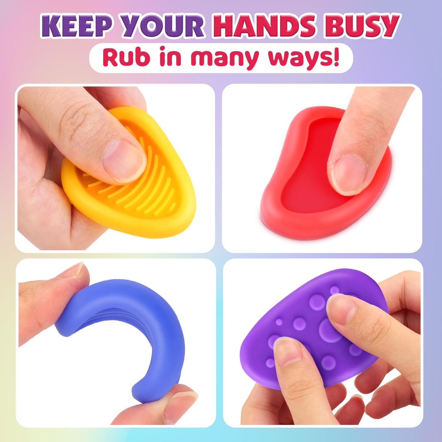 KLT Fidget Toys Sensory Stone - 12 Pack Multi-colored Texture Worry Stones for Kids, Autism Gift, Classroom Anxiety Relief