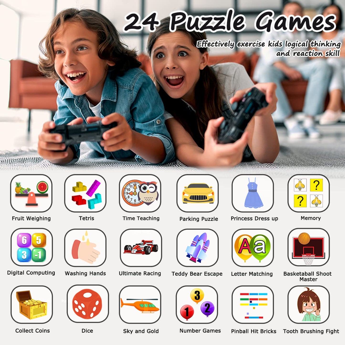Kids Smart Watch Boys, Kids Smart Game Watch With 24 Games Hd Touch Screen Video Camera Music Player Pedometer Flashlight Alarm Clock 12/24 Hr Kids Watches For Boy Gifts For 5-12 Year Olds Boy Girl