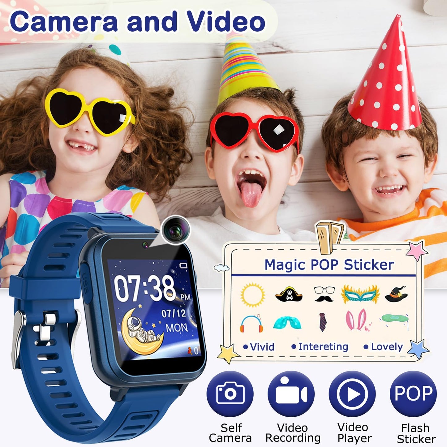 Kids Game Smart Watch For Kids With 24 Puzzle Games Hd Touch Screen Camera Music Player Pedometer Alarm Clock Calculator Flashlight 12/24Hr Kids Watches Gift For 4-12 Year Old Boys Toys For Kids