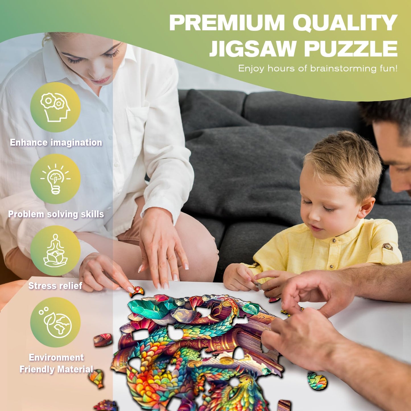 Wooden Puzzles For Adults - Unique Shaped Wooden Puzzles For Adults And Kids - Jeweled Dragon Wooden Jigsaw Puzzles - Christmas