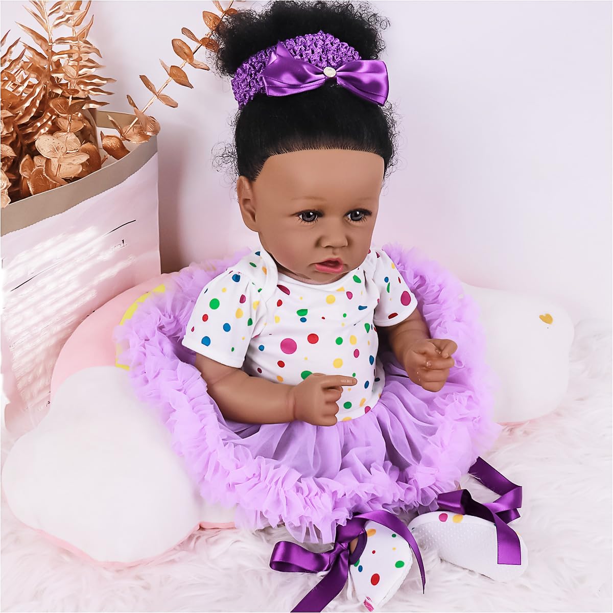 Kgniess Me Lifelike Reborn Baby Dolls Black Girl-22-Inch Realistic Silicone Reborn Baby Doll African American Reborn Toddler Real Life Newborn Baby Doll Gifts For Kids Age 3+