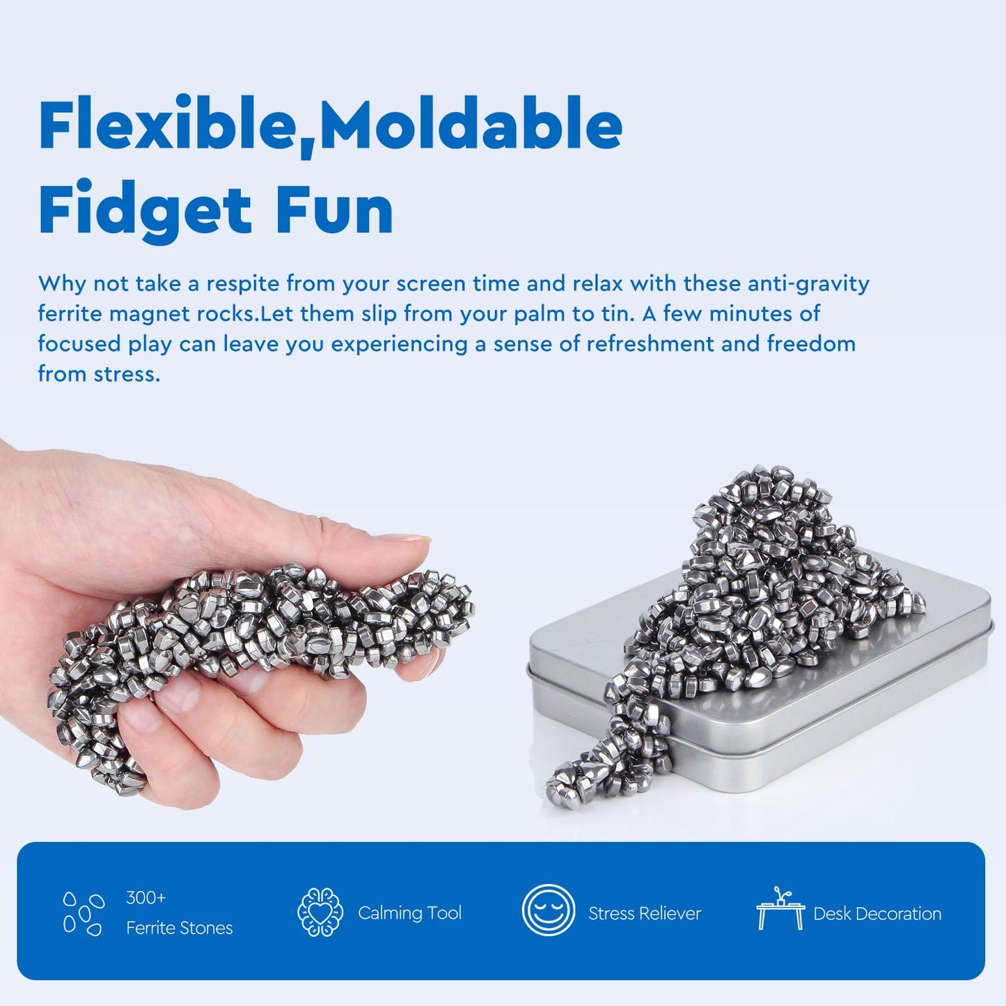 DYRDM 300+ Original Ferrite Putty Silver, Fidget Toy Ferrite Stones for Stress Relief, Sensory Toy for Adults & Teens 14+, Holid