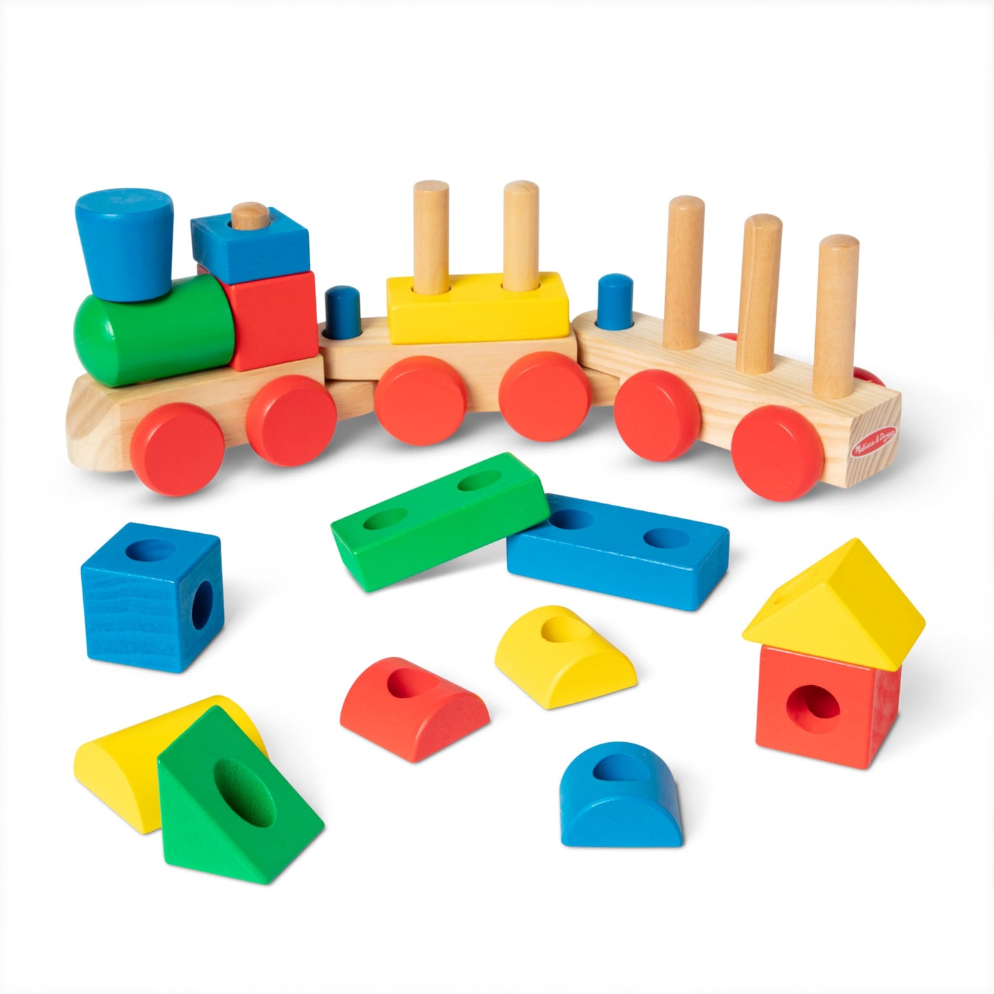 Melissa & Doug Wooden Stacking Train Learning Toy Vehicle With 18 Connecting Pcs Wooden Train Set, Sorting & Stacking Toys For Toddlers Ages 2+