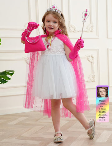 Sabbenia Princess Dress Up Clothes For Little Girl, 11Pcs Princess Cape With Crown, Cosplay Christmas Halloween Birthday Gift(Ro