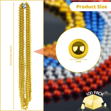 ZYFLSQ 100 Pcs 33'' 7mm Metallic Gold Beads Necklaces, Bulk Mardi Gras Beaded Necklaces, Party Beads Costume Necklaces