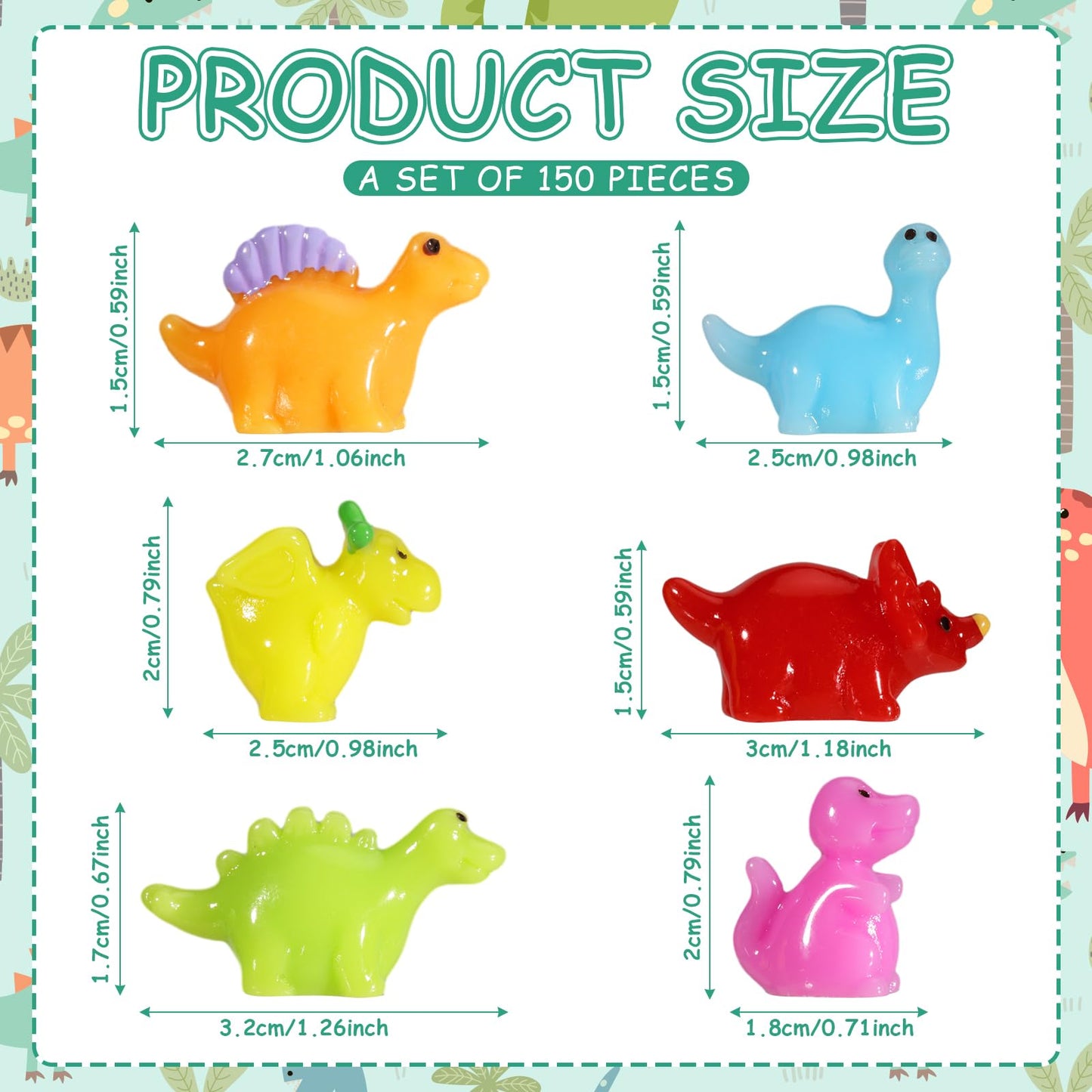 Poen 150 Pcs Mini Dinosaur Figures Resin Small Dinosaur Toys Garden Mini Dinosaurs Realistic Tiny Dinosaurs Miniature Dinosaur Figurines For Bag Cake Topper Birthday Party Favors (Cute)