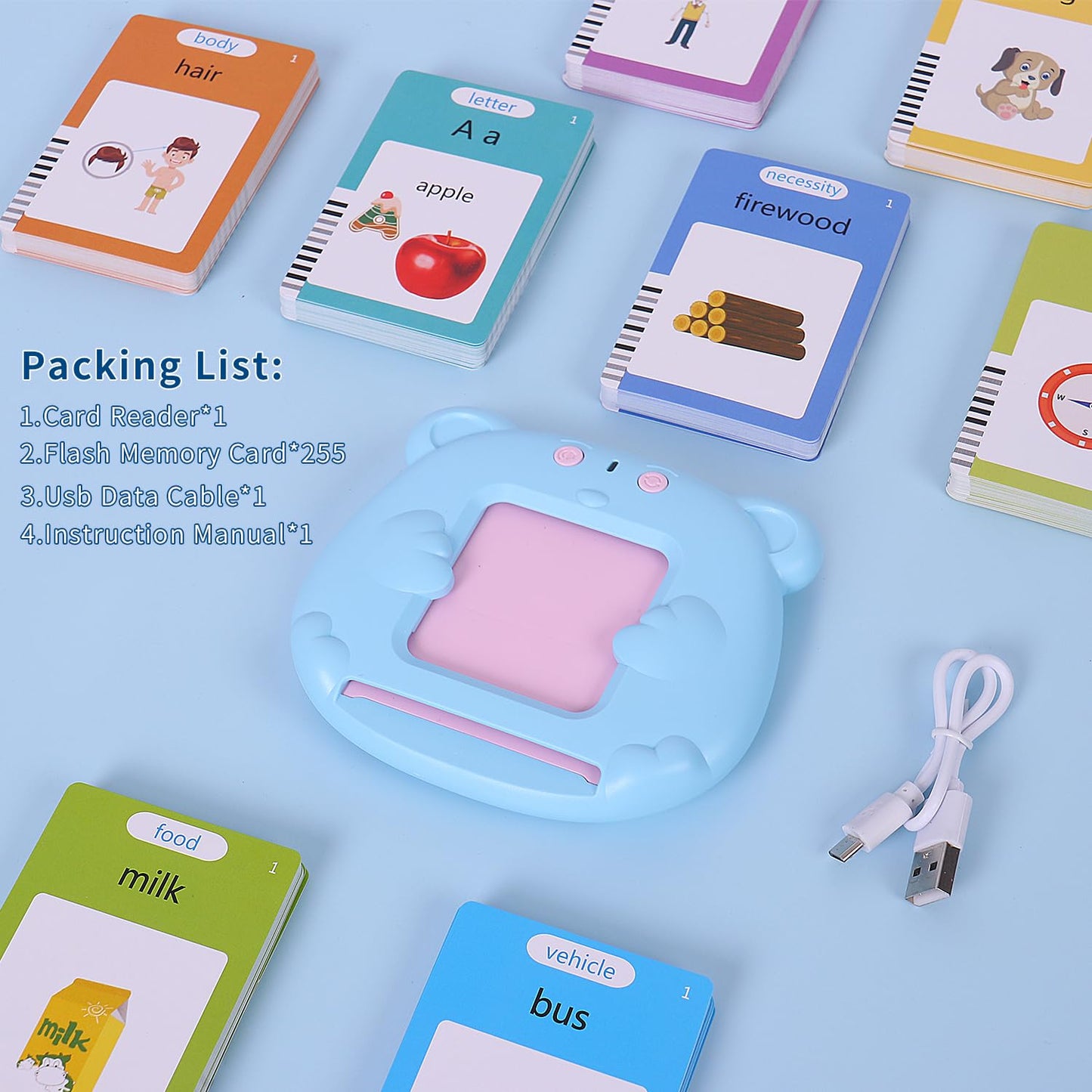 Talking Flash Cards Toddler Toys Pocket Speech For Toddlers 1-3, Talking Learning Flash Cards Educational Toys Sensory Toys Gift For Boys And Girls (510 Sight Words-Bear Blue)