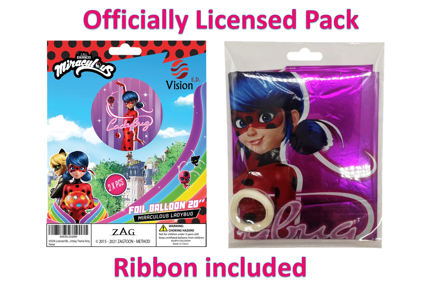Miraculous Ladybug Large 20'' Birthday Helium Foil Balloons 2 Pcs | Colorful Design For Miraculous Ladybug Party Supplies And De