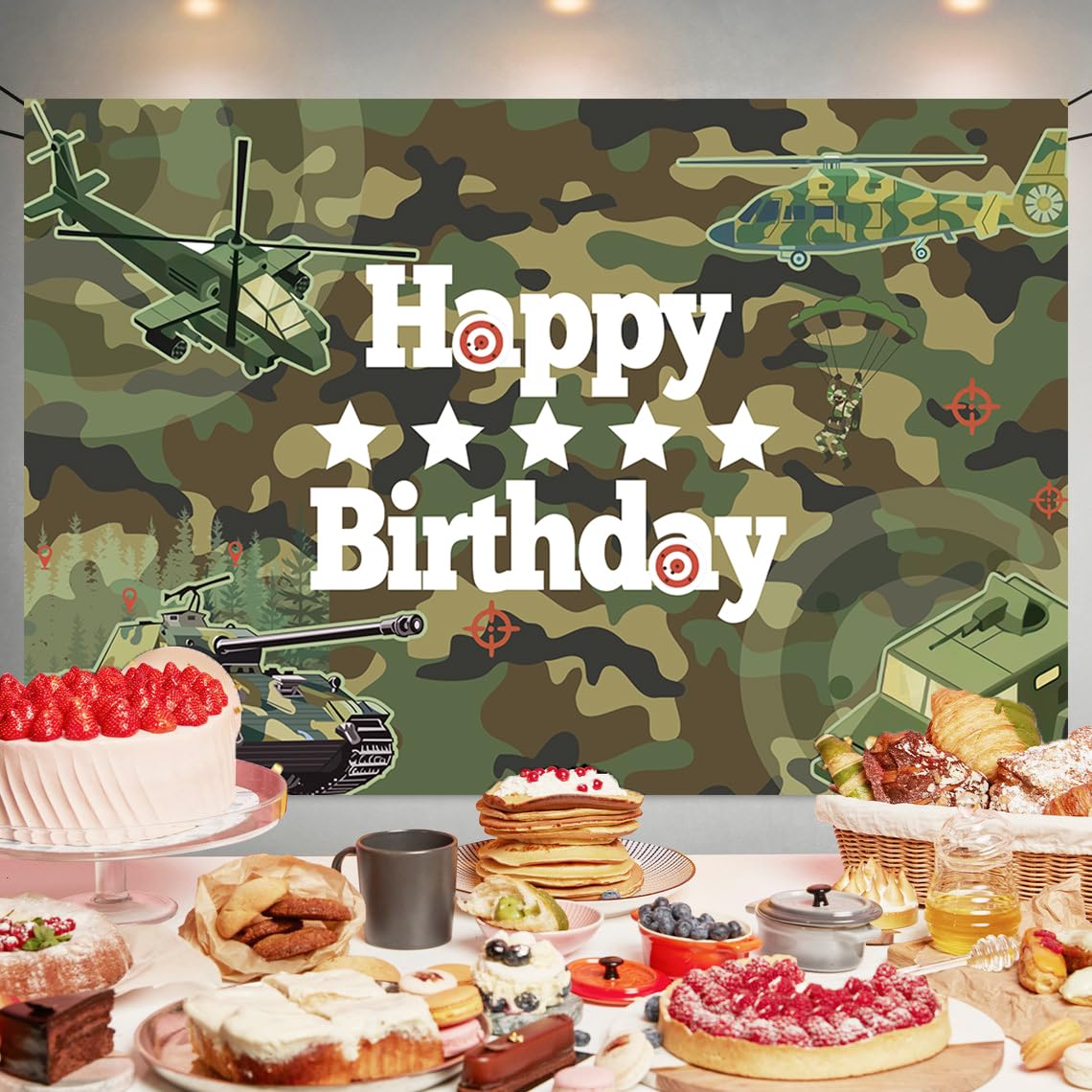 Camo Happy Birthday Backdrop Decorations Camouflage Happy Birthday Banner Camo Army Military Birthday Photo Background For Home