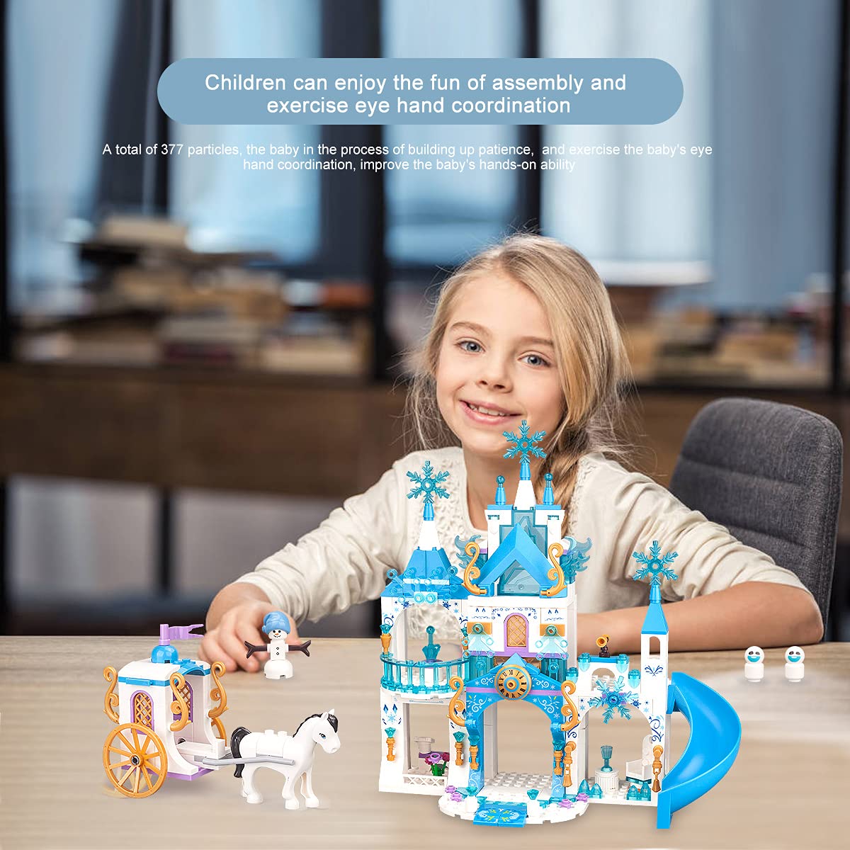 Leyi Girls Castle Building Blocks Toys For Girls 377 Pieces Ice Princess Castle Construction Toys Set Snow Castle Building Brick