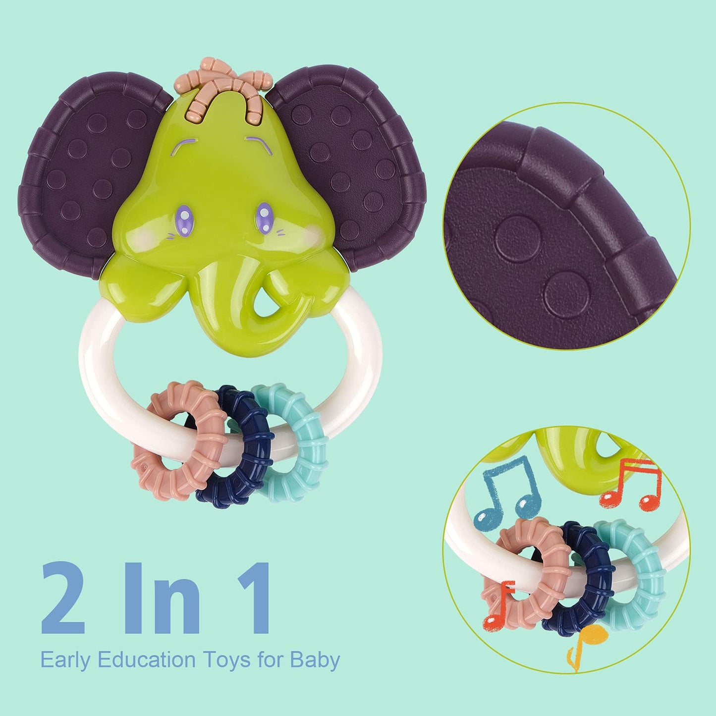 DAMEING Baby Rattle Teething Toys, Infant Sensory Teethers, Musical Shaker Grab and Spin Early Educational Toys for 0-12 Months