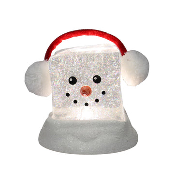 MOMENTS IN TIME 6.9H Acrylic Ice Cube Snowman - LED Lights, Water Spinning Glitter, Battery Operated