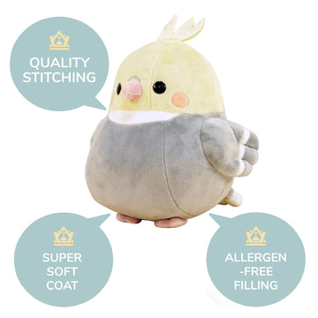 Bellzi Cockatiel - Cute Stuffed Animal Plush Toy - Adorable Soft Cockatiel Bird Toy Plushies And Gifts - Perfect Present For All