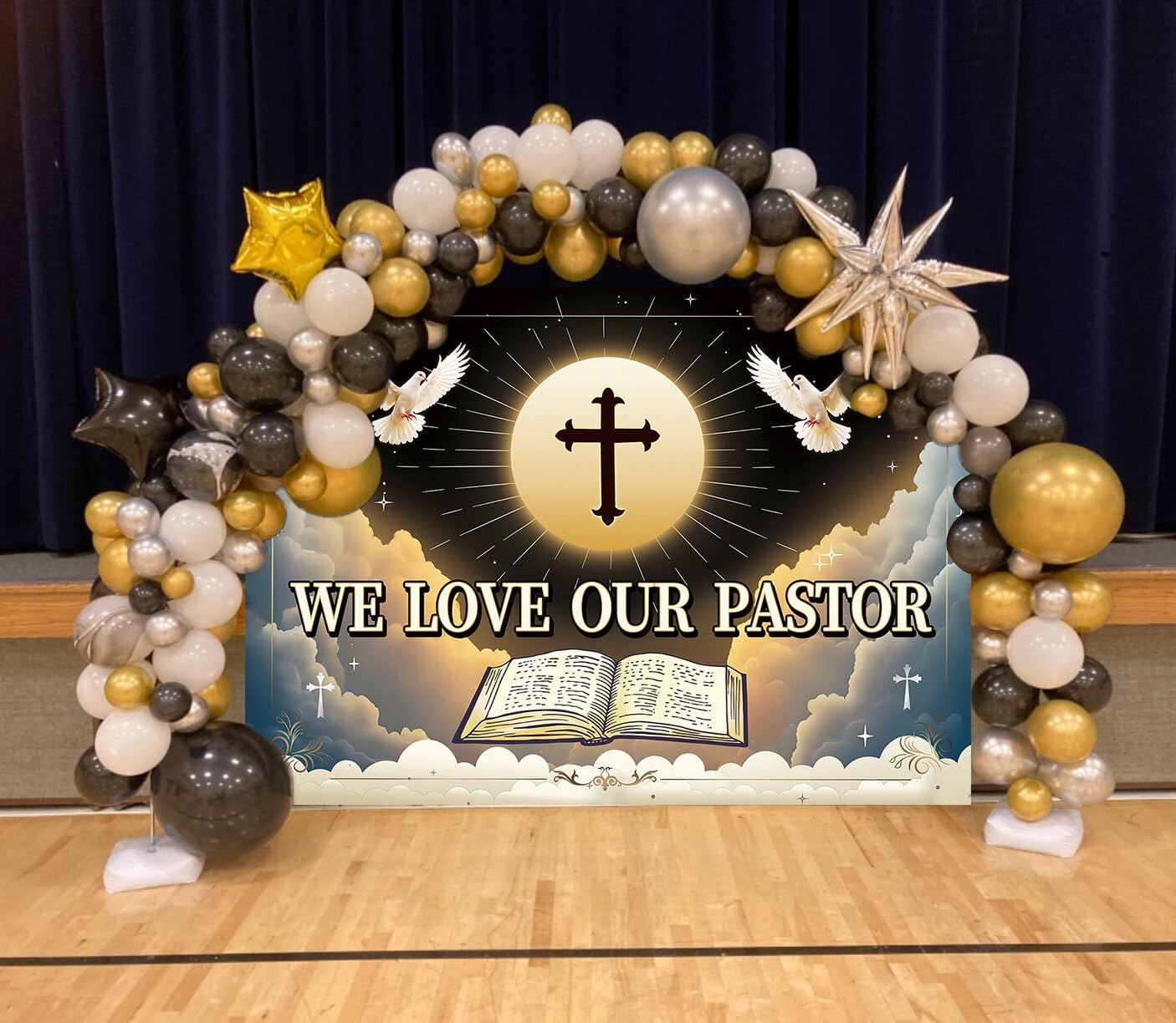 We Love Our Pastor Backdrop 7x5FT Pastor Appreciation Banner Background for Church Cross Christian Thanksgiving Party Decoration