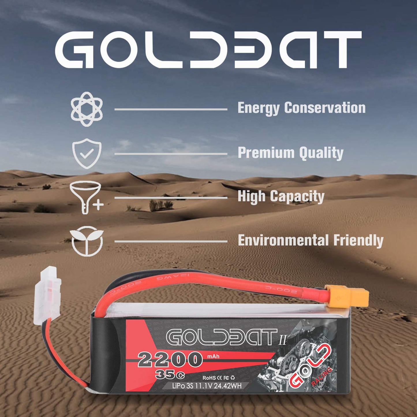 GOLDBAT 3s Lipo Battery 35C 2200mAh 11.1V Lipo Battery with XT60 Connector Soft Case Battery for Airplane RC Quadcopter Helicopt