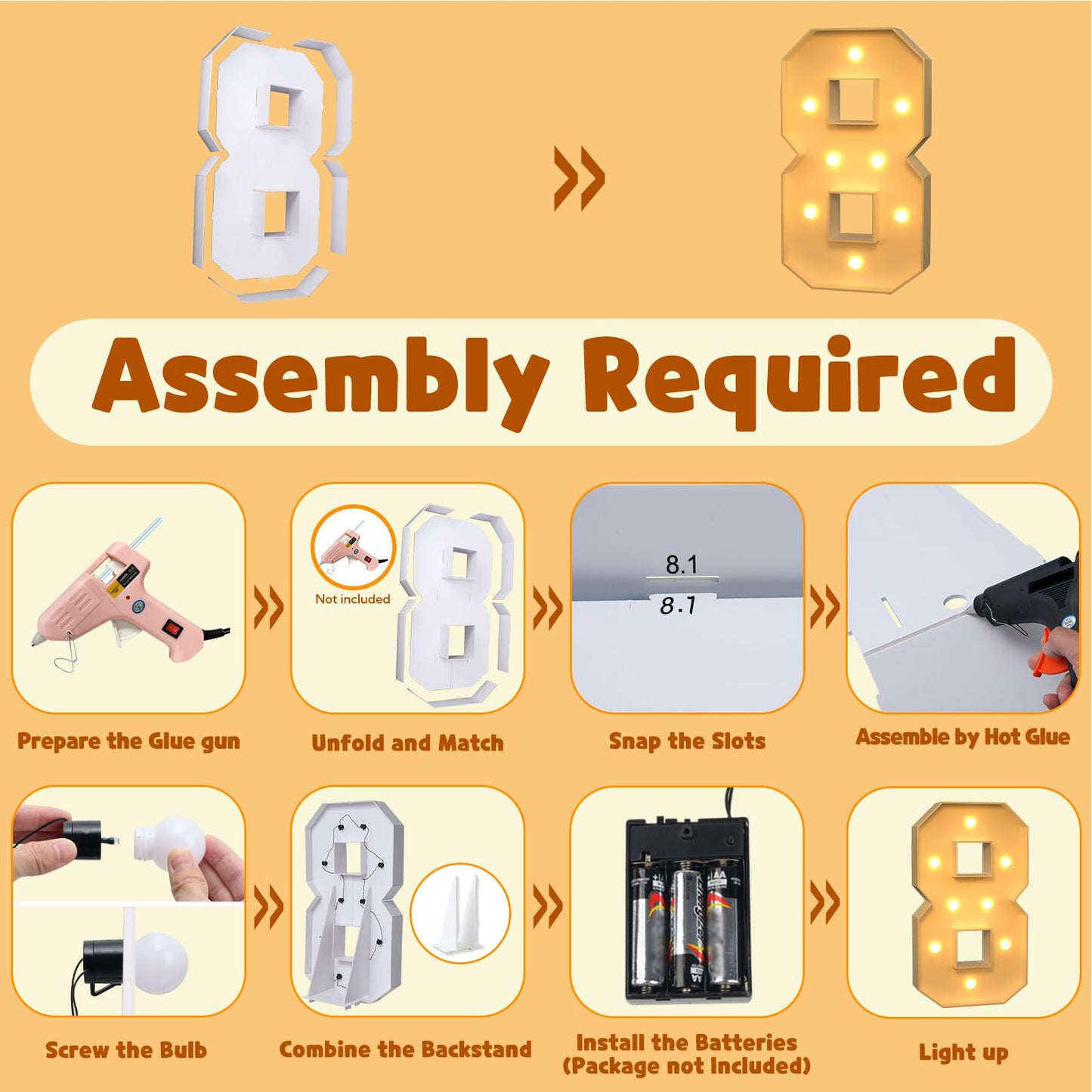 Imprsv 3Ft Light Up Numbers, Marquee Numbers For 18Th 80Th Birthday Decorations Anniversary Party Decor, Mosaic Numbers For Ball
