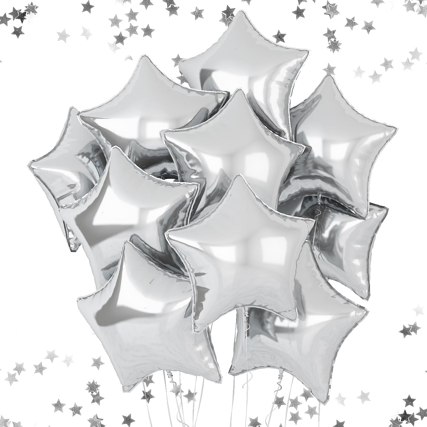 Silver Star Foil Balloons, 18 Inches Star Foil Balloons For Helium, 10 Pcs Silver Star Birthday Balloons Set For Birthday Party