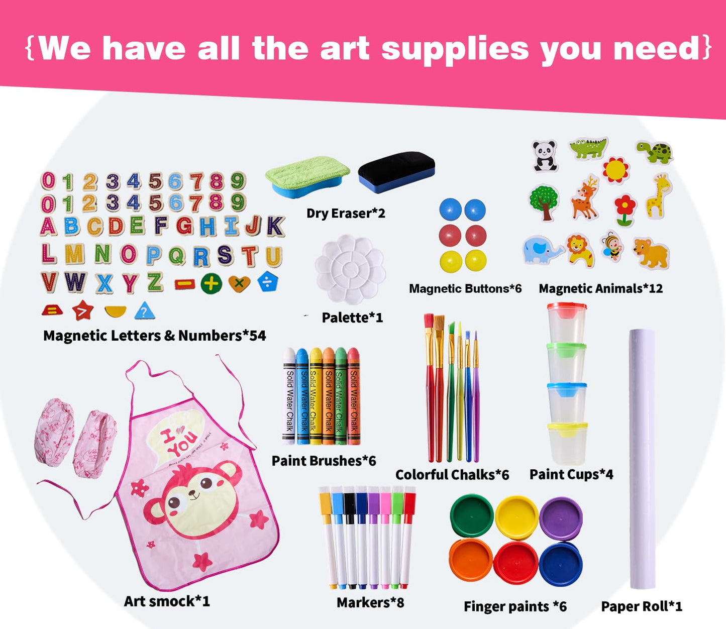 SWINSKUAD 2-in-1 Double Sided Kids Easel, Height-Adjustable Art Easel for Boys and Girls Ages 3-10, Including 100+ Accessories