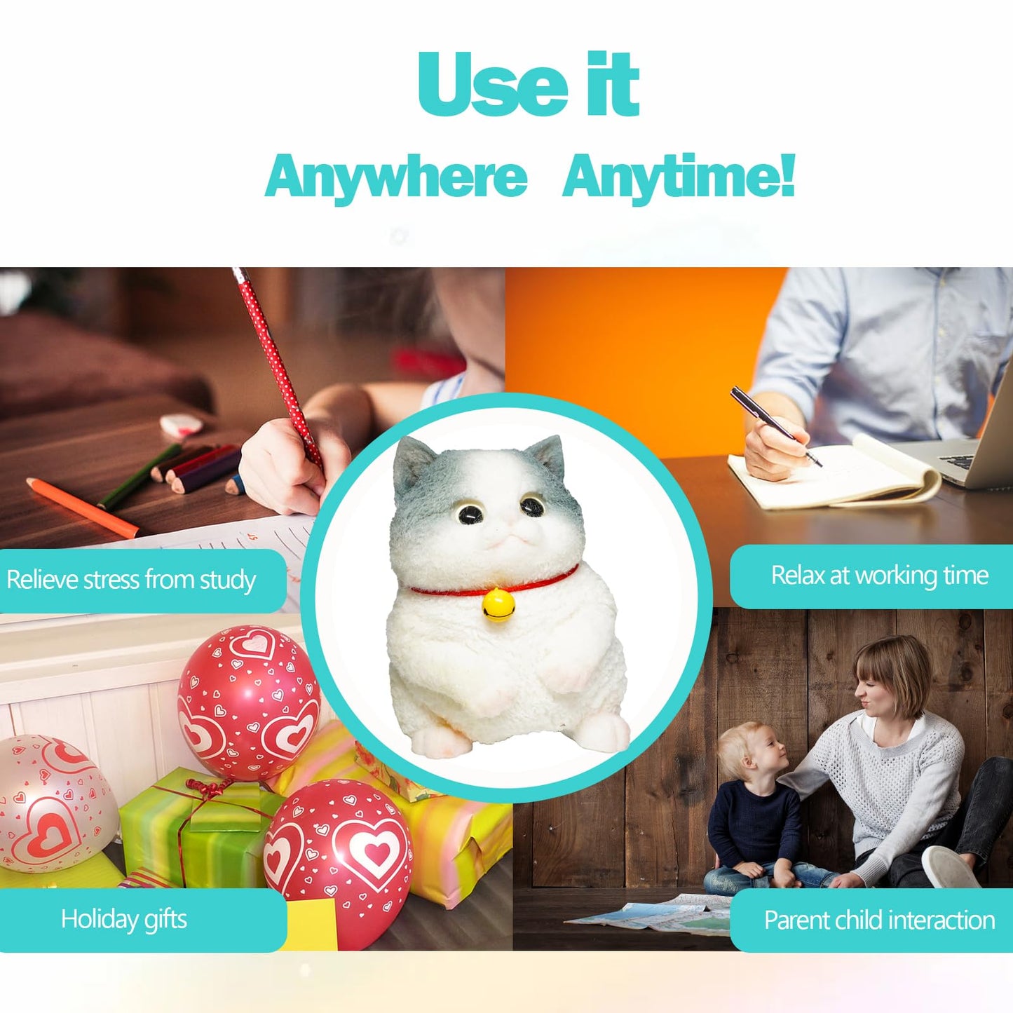 Taba Giant Cat Squishy For Kids Adults, Big Furry Cat Squishy Toys For Stress Relief, Super Soft Squeeze Fidget Toy (Blue And Wh