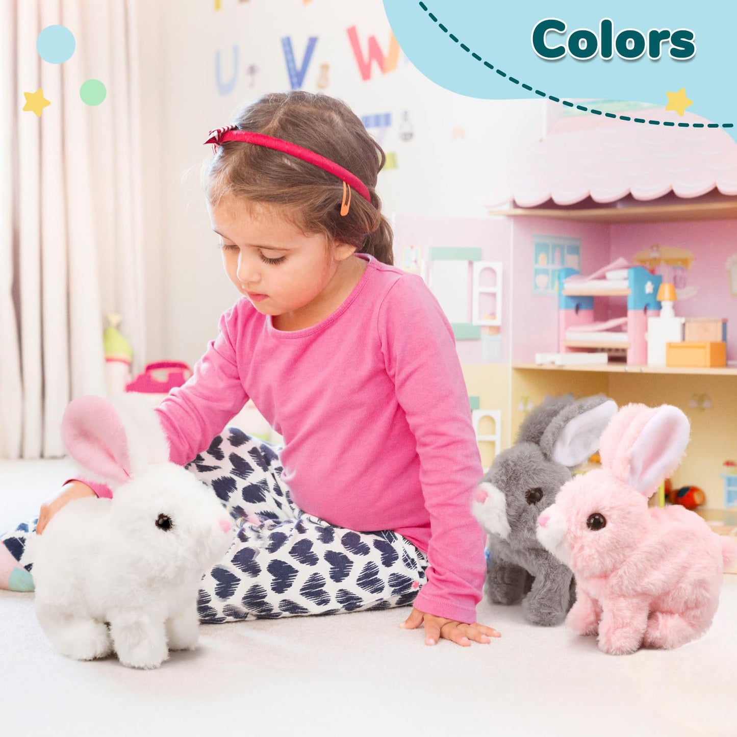 Oeofuzep Hopping Walking Bunny Rabbit Toy With Sounds, Wiggling Ears, Twitching Mouth And Nose, Educational Interactive Bunny Ra
