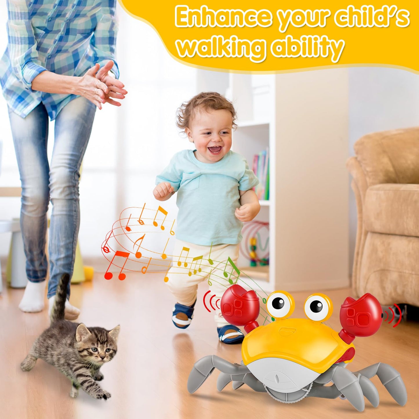 Crawling Crab Baby Toys, Tummy Time Toys For 3 4 5 6 7 8 9 10 11 12 Boy Girl With Music&Speed Control, Dancing Walking Crawly Cr