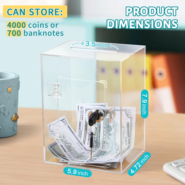 Clear Piggy Bank For Adults Kids, Large Acrylic Piggy Bank Money Saving Box For Cash Saving With Key, Openable Clear Acrylic Sav