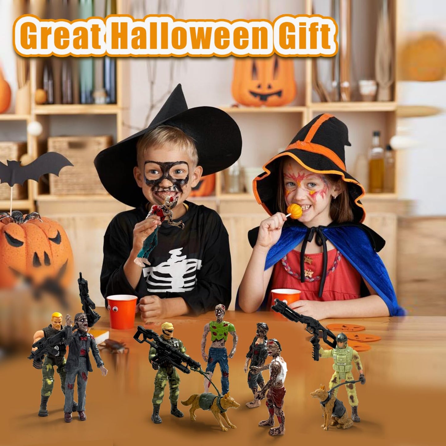 Army Men VS Zombie Action Figures Realistic 6 Zombie Toys Playset 6 Army Toy Set with 2 Dog Figures Halloween Decor Birthday Gift for Boys 3+ (14PCS)