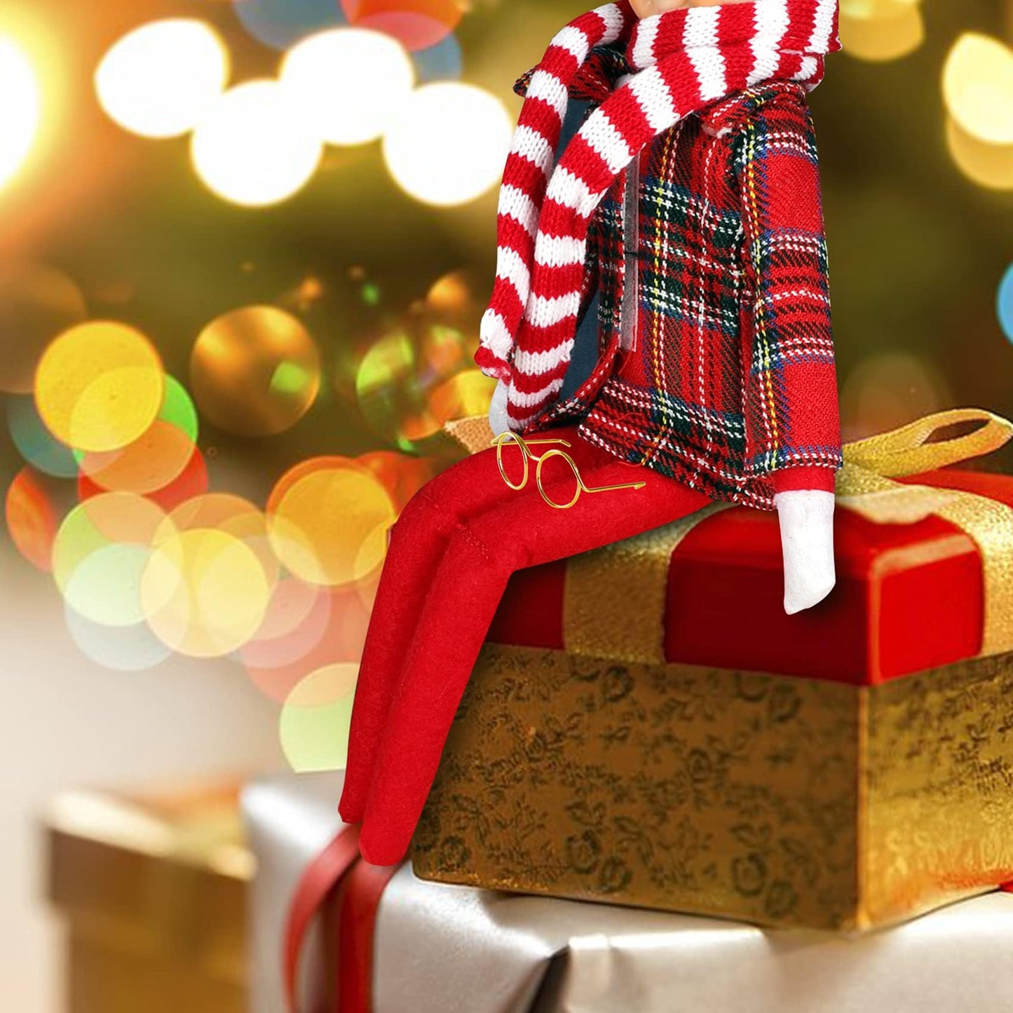 3 Pcs Christmas Couture Clothing Set Elf Doll Accessories Clothes Set Including Long Sleeved Shirt, Elf Glasses, Red And White Striped Scarf