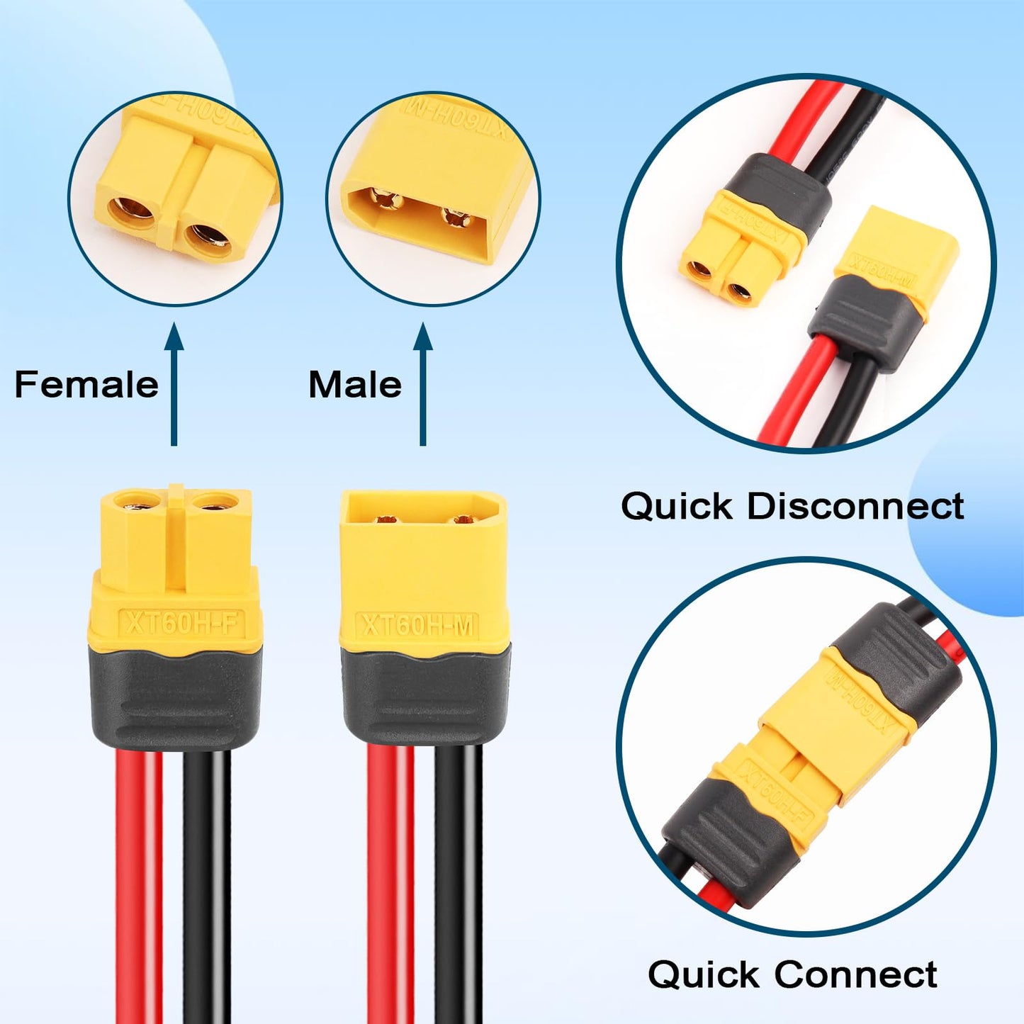 MOOKEERF 3 Pairs XT60 Plug Female and Male Connector with 55mm 12AWG Silicon Wire for RC Lipo Battery FPV Racing Drone