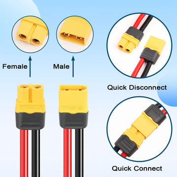 MOOKEERF 3 Pairs XT60 Plug Female and Male Connector with 55mm 12AWG Silicon Wire for RC Lipo Battery FPV Racing Drone